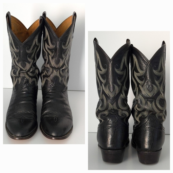 Tony Lama Vintage Black Smooth Ostrich Western Cowboy Boots- Men 10EE Extra Wide - Picture 2 of 10